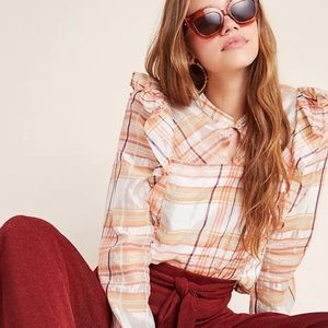 NEW Anthropologie Current Air Plaid Ruffle Blouse
